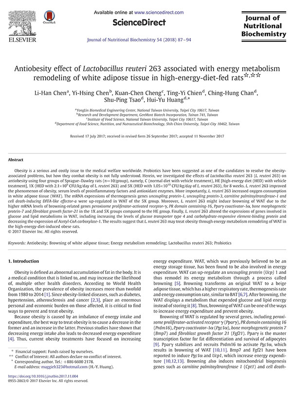 再利用乳杆菌263对高能饮食大鼠白脂肪组织能量代谢重构的抗肥胖作用